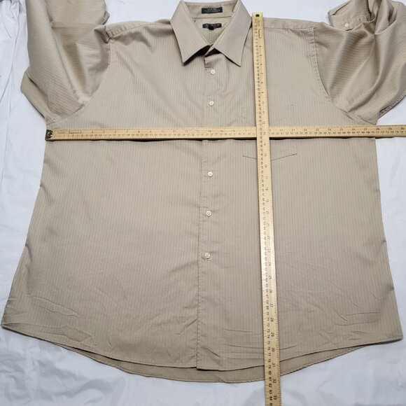 Arrow Mens Dress Shirt Satin Twill XXL 18.5 36/37 Button Up Long Sleeve Beige - Picture 12 of 15